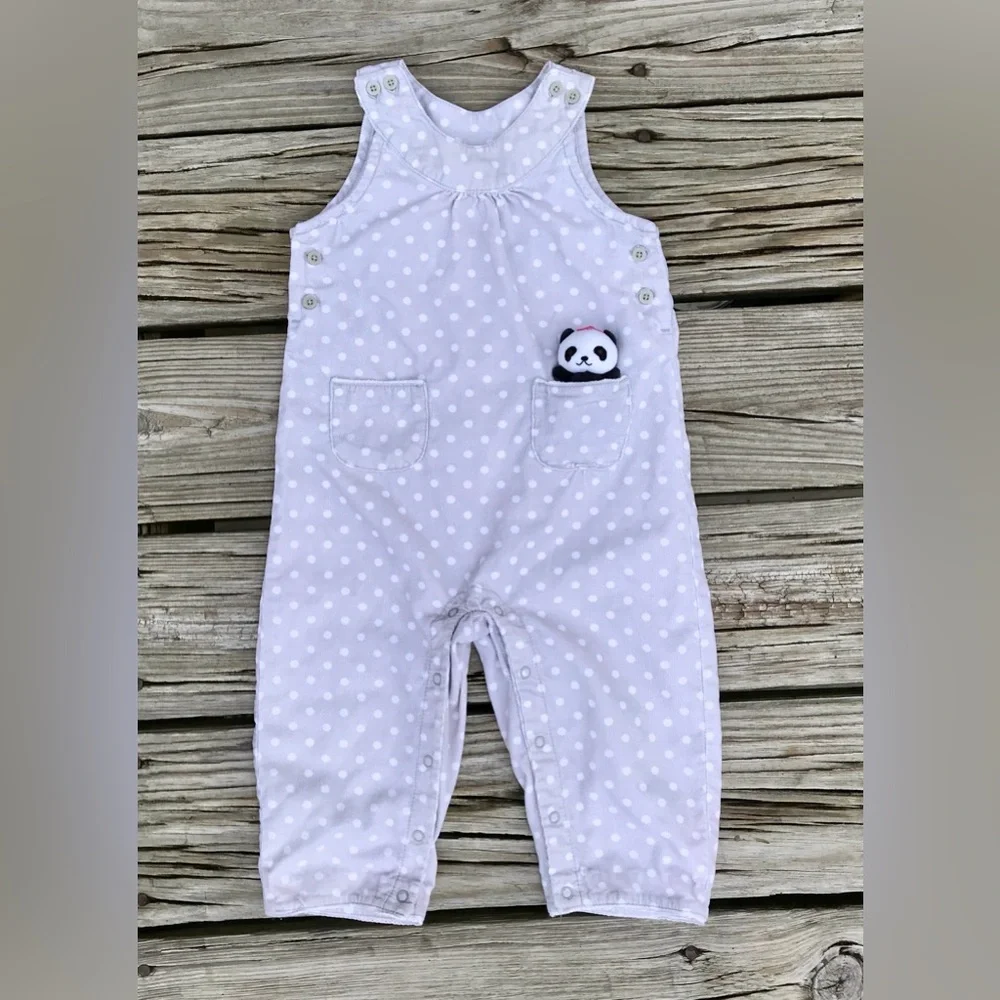 18-24m Baby Girls GYMBOREE Polka Dot Panda Pocket One Piece Corduroy Romper Set - Picture 1 of 13